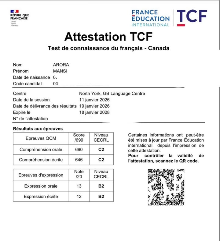 Buy TCF certificate in Canada